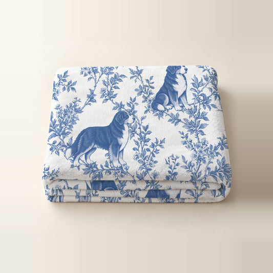 Bernese Mountain Dog toile de Jouy blanket - Blue Blanket Folded Studio