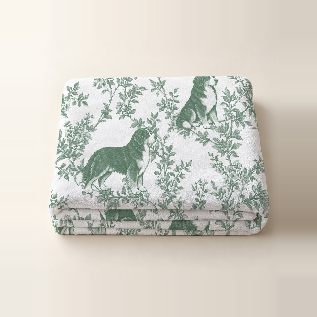 Bernese Mountain Dog toile de Jouy blanket - Green Thumbnail