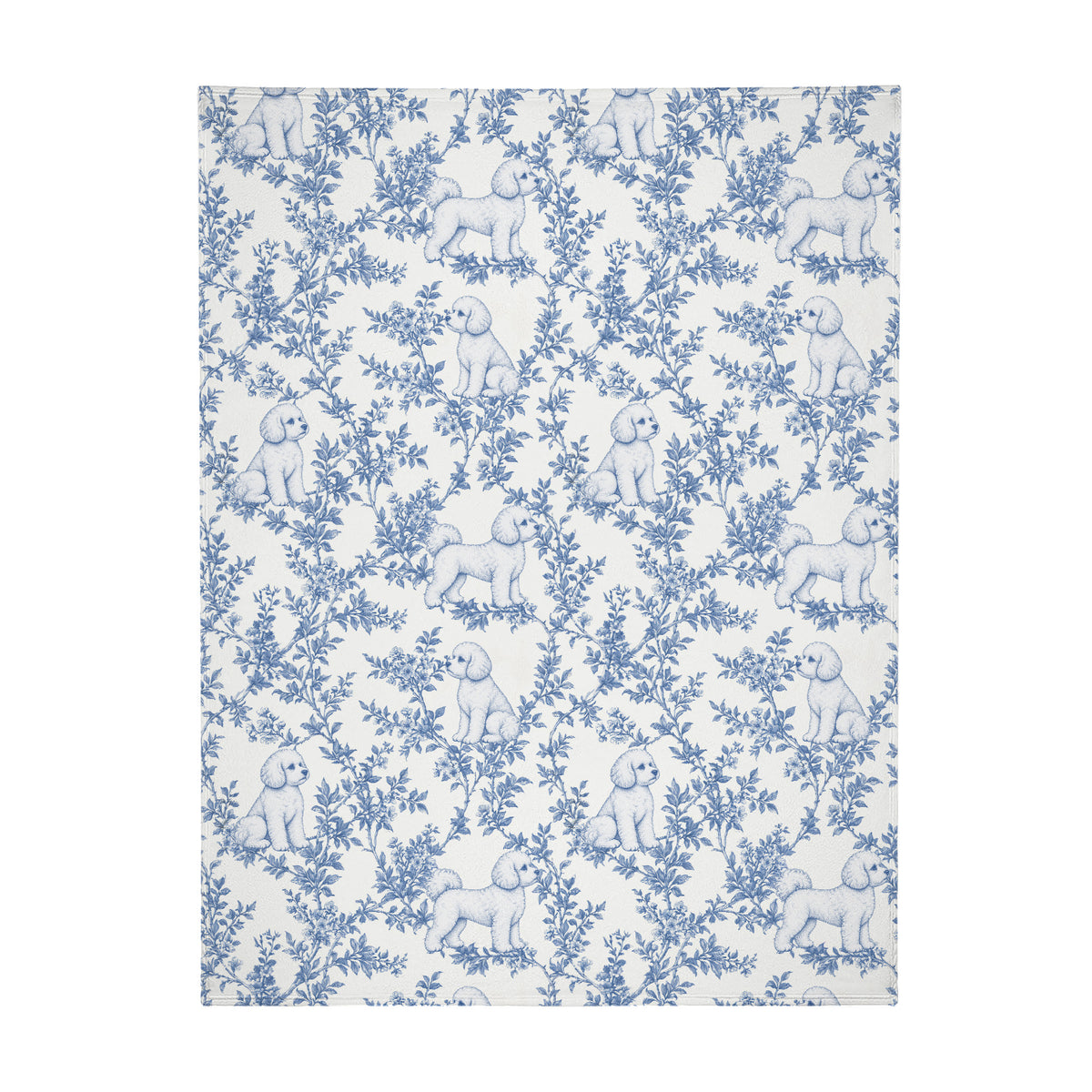 Bichon Frise toile de Jouy blanket - Blue Blanket Flat