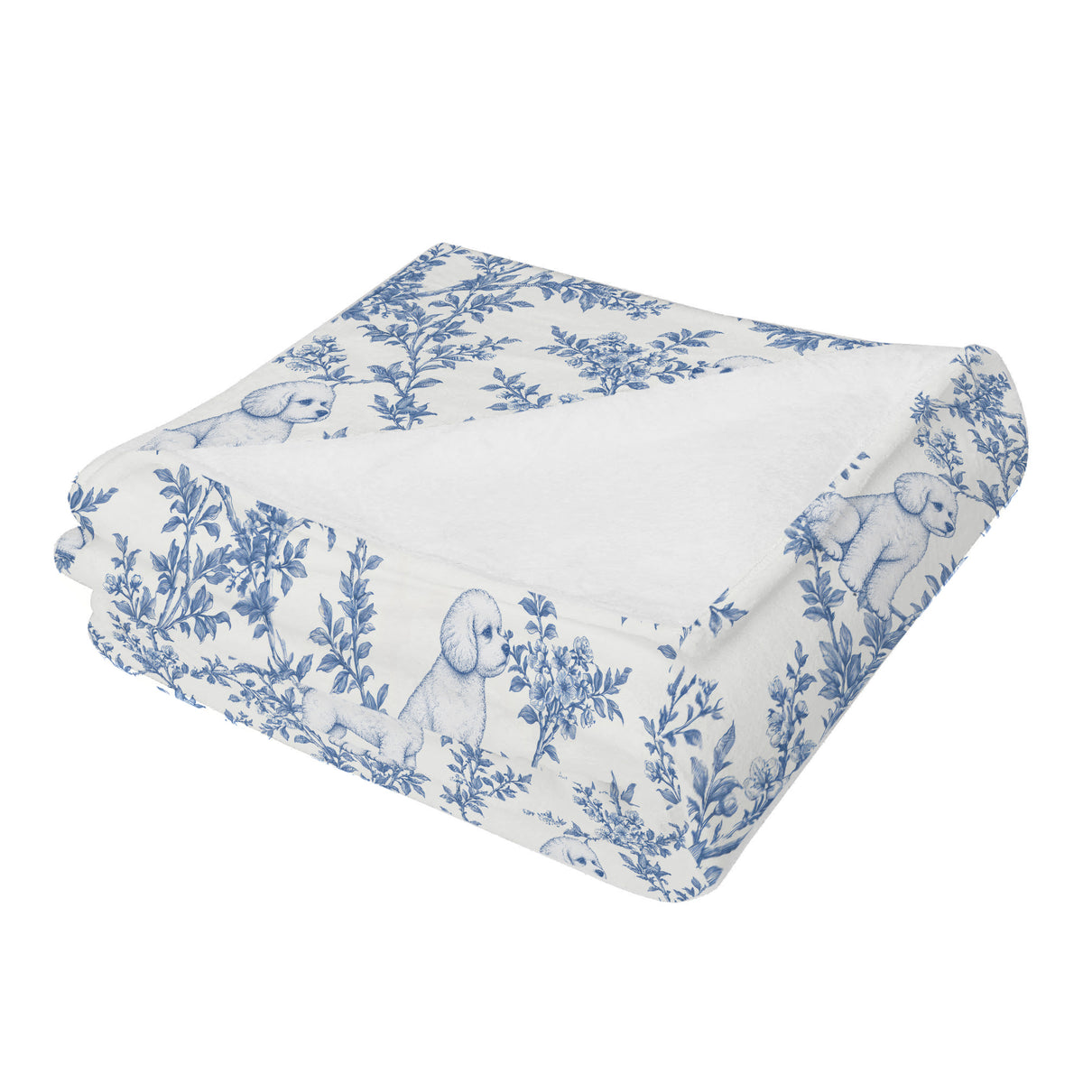 Bichon Frise toile de Jouy blanket - Blue Blanket Folded