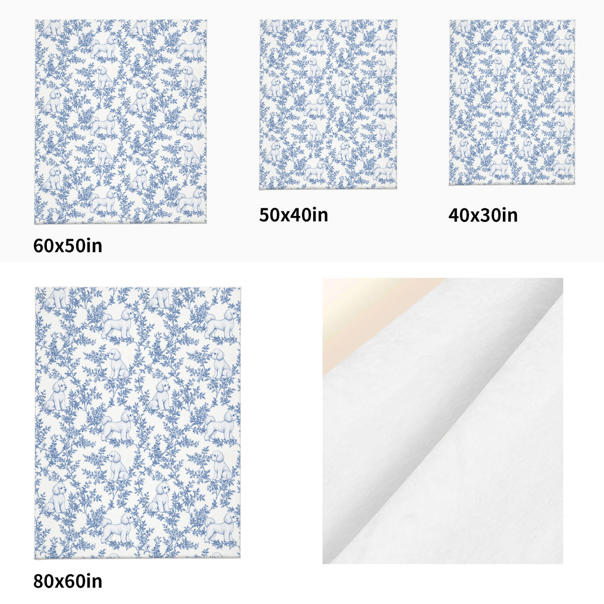 Bichon Frise toile de Jouy blanket - Blue Blanket Size Comparison