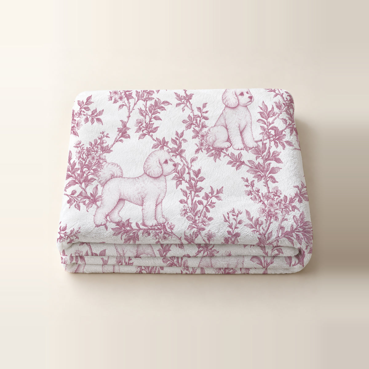 Bichon Frise toile de Jouy blanket - Pink Thumbnail