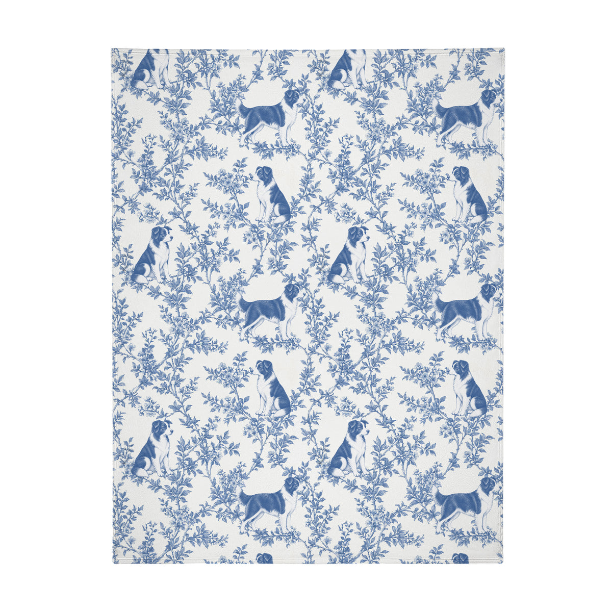 Border Collie toile de Jouy blanket - Blue Blanket Flat