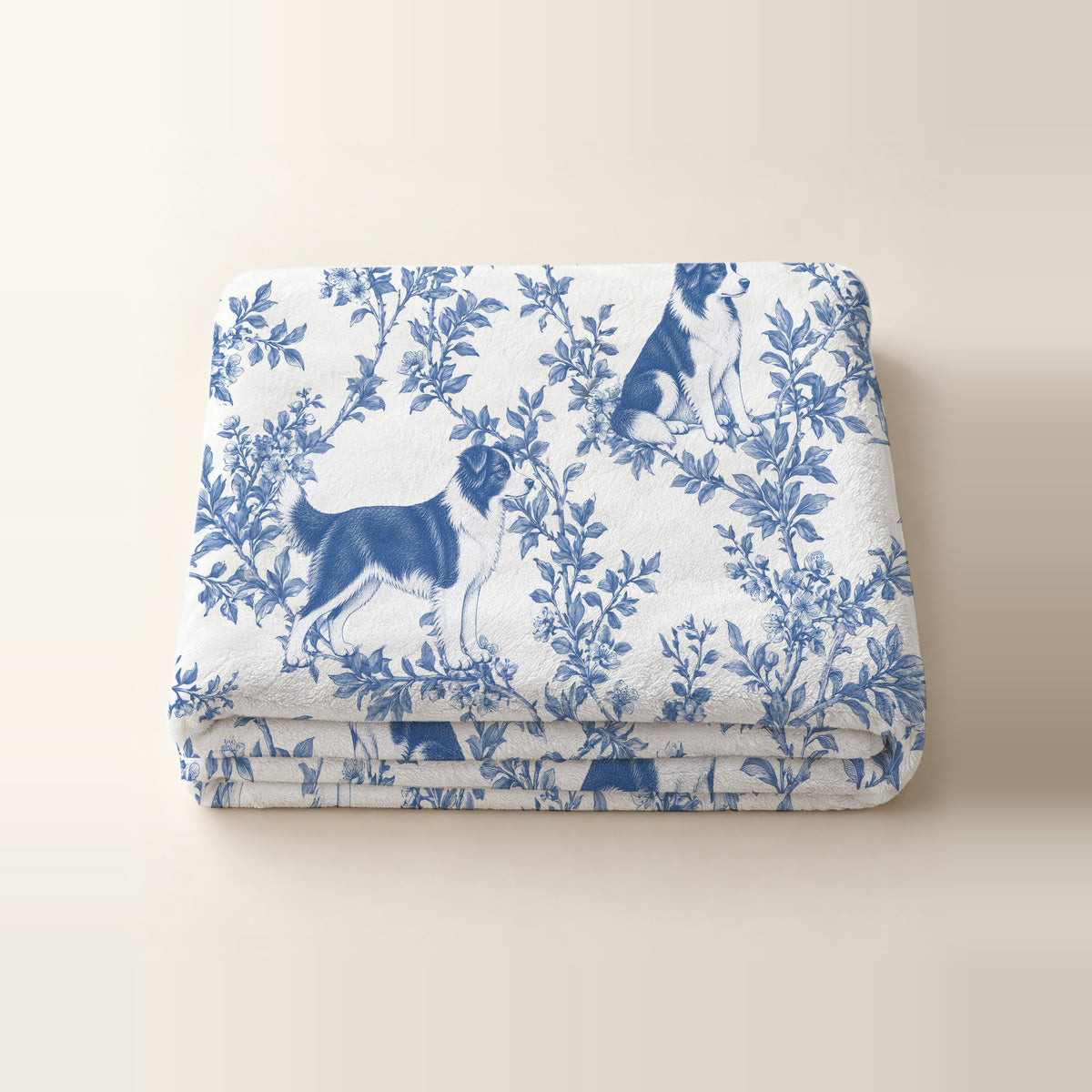 Border Collie toile de Jouy blanket - Blue Blanket Folded Studio