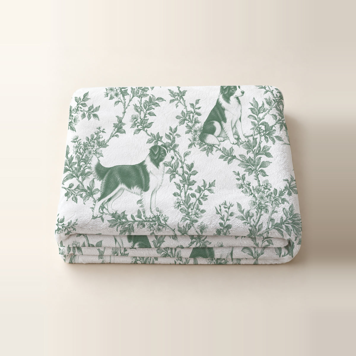 Border Collie toile de Jouy blanket - Green Thumbnail