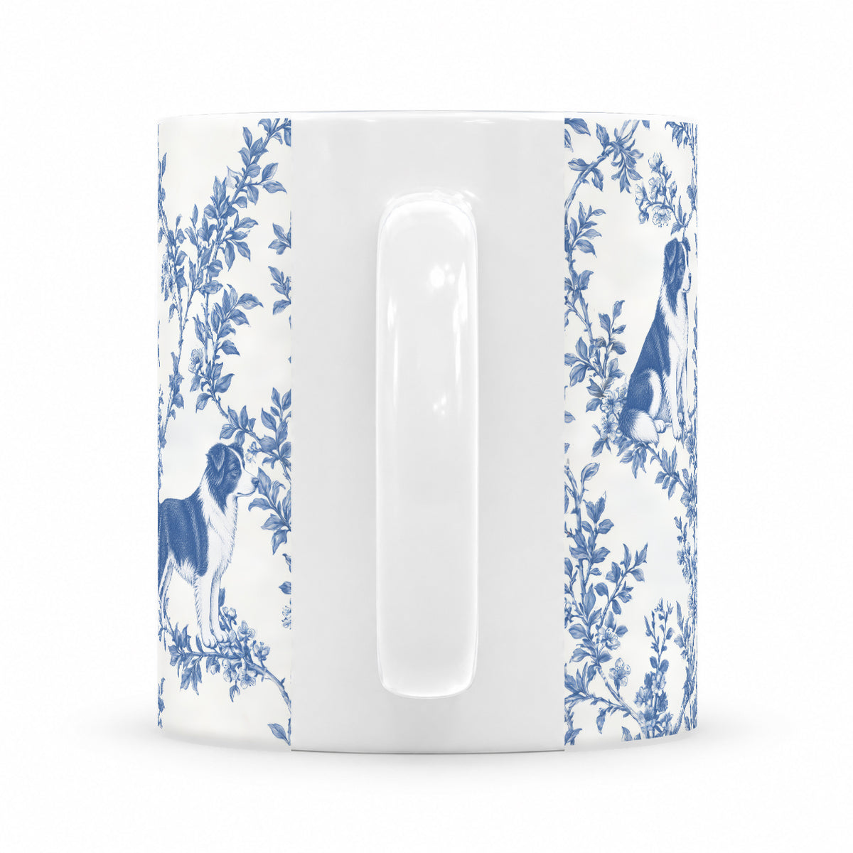 Border Collie toile mug — Blue Handle View