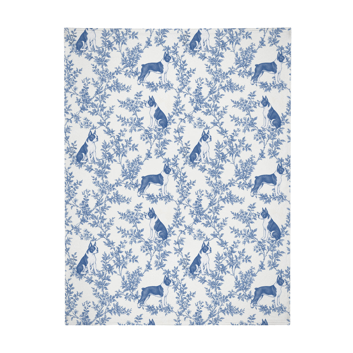 Boston Terrier toile de Jouy blanket - Blue Blanket Flat