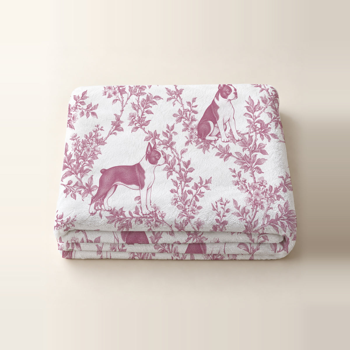 Boston Terrier toile de Jouy blanket - Pink Thumbnail