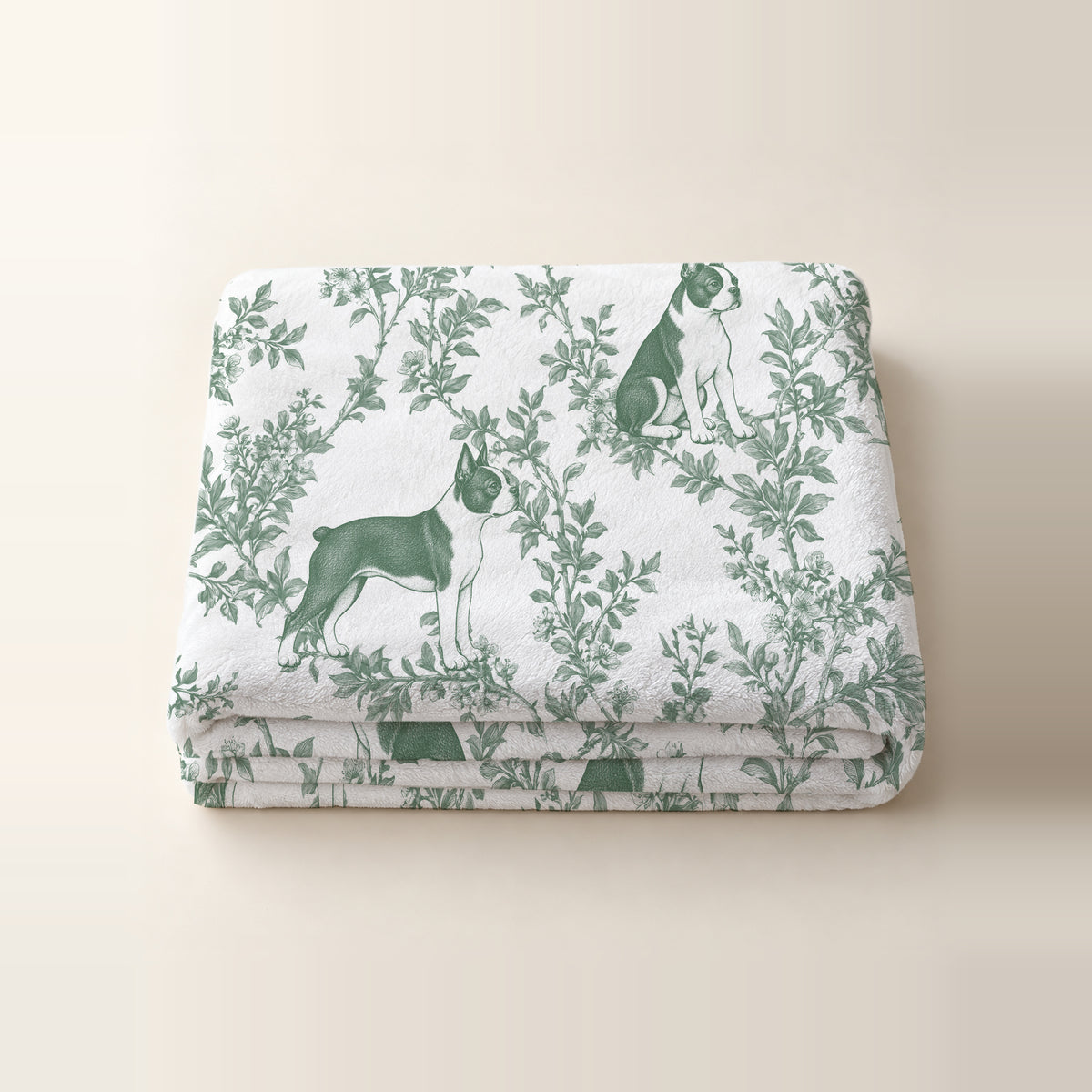 Boston Terrier toile de Jouy blanket - Green Thumbnail
