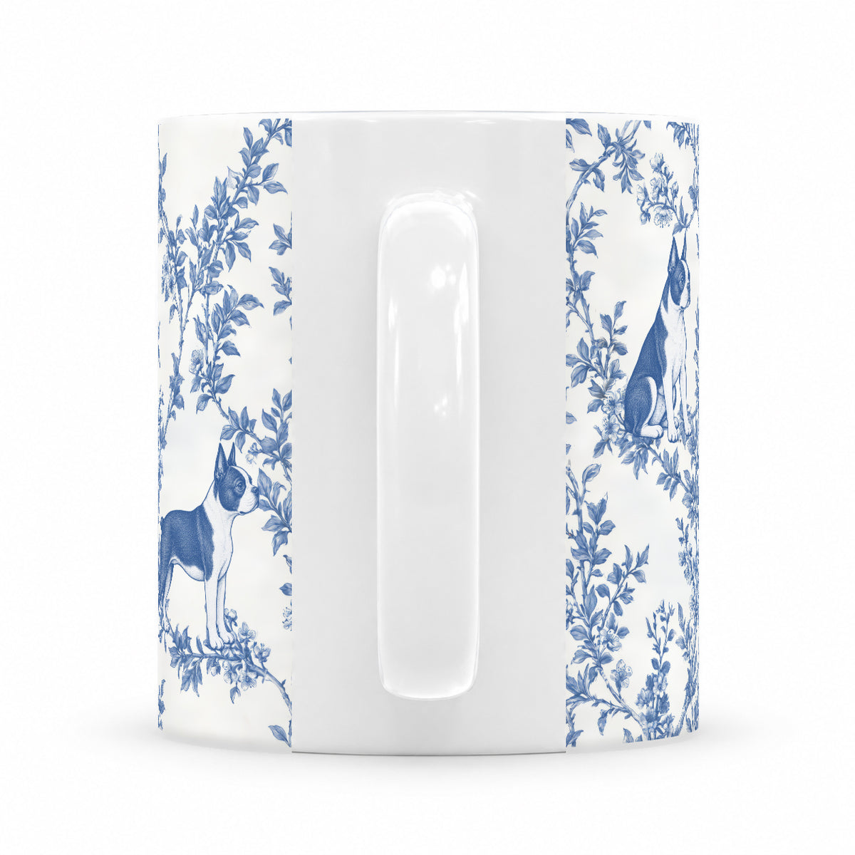 Boston Terrier toile mug — Blue Handle View