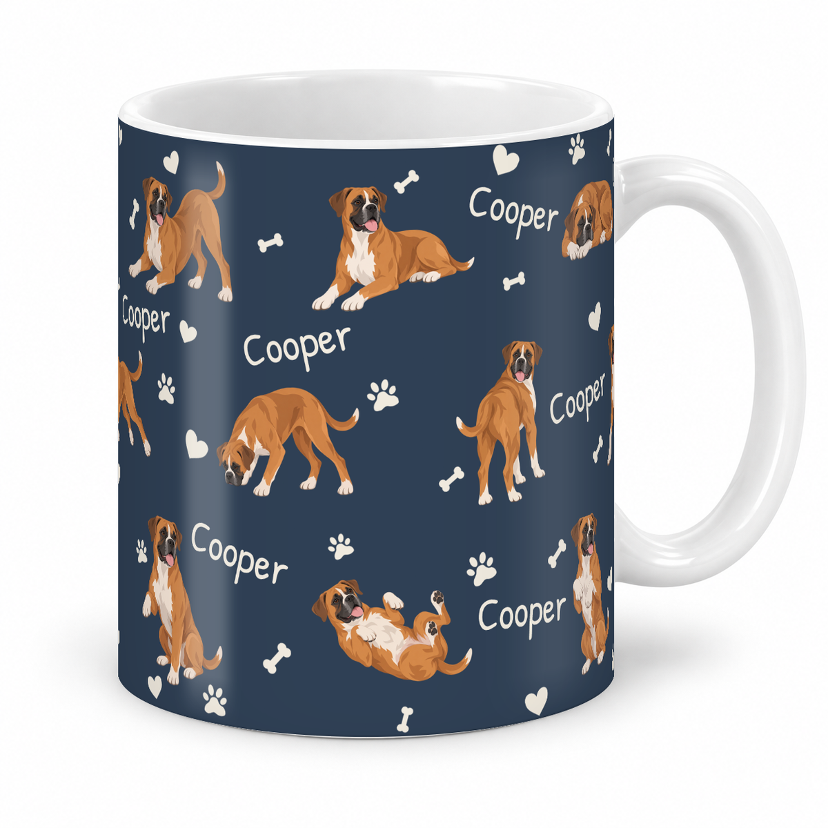 Boxer personalized name mug — Deep Navy Studio