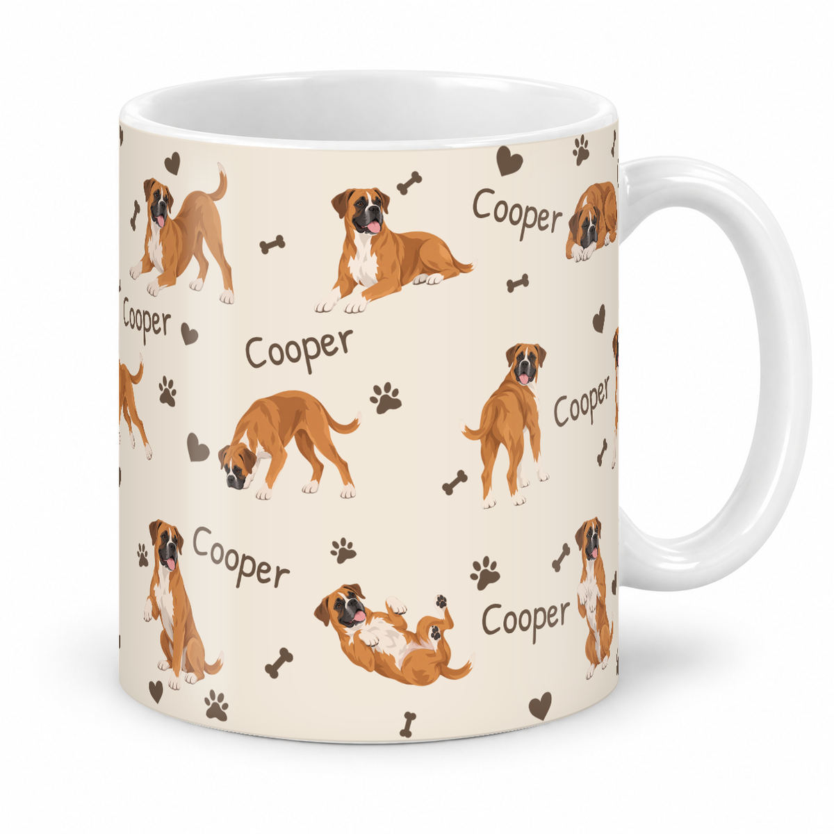 Boxer personalized name mug — Warm Ivory Studio