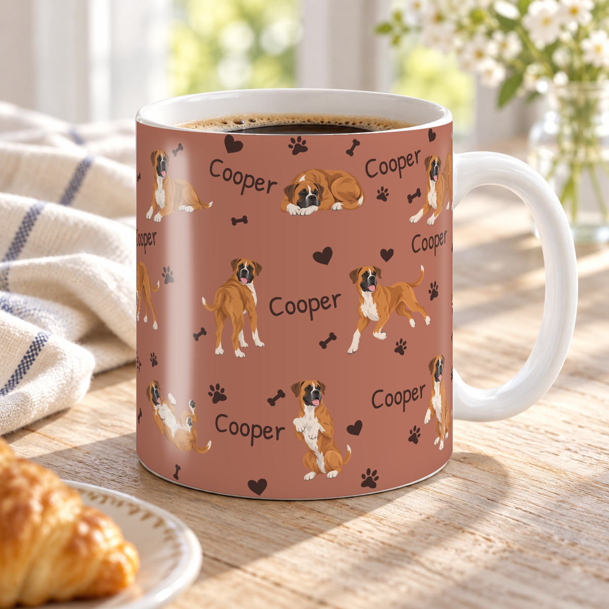 Boxer personalized name mug — Muted Terracotta Lifestyle