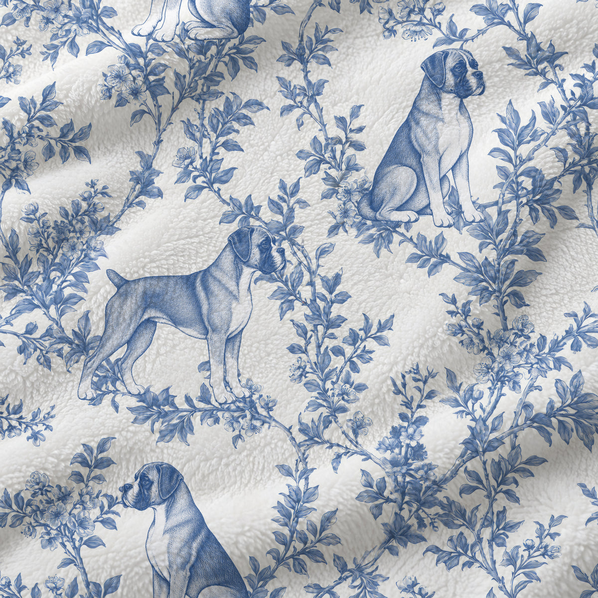 Boxer toile de Jouy blanket - Blue Blanket Fabric Closeup