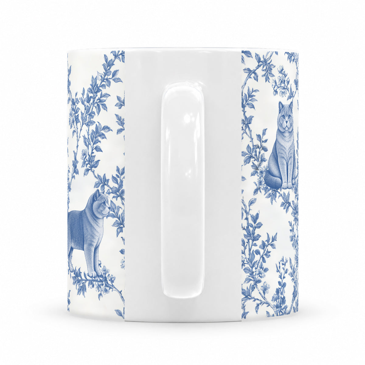 British Shorthair toile mug — Blue Handle View