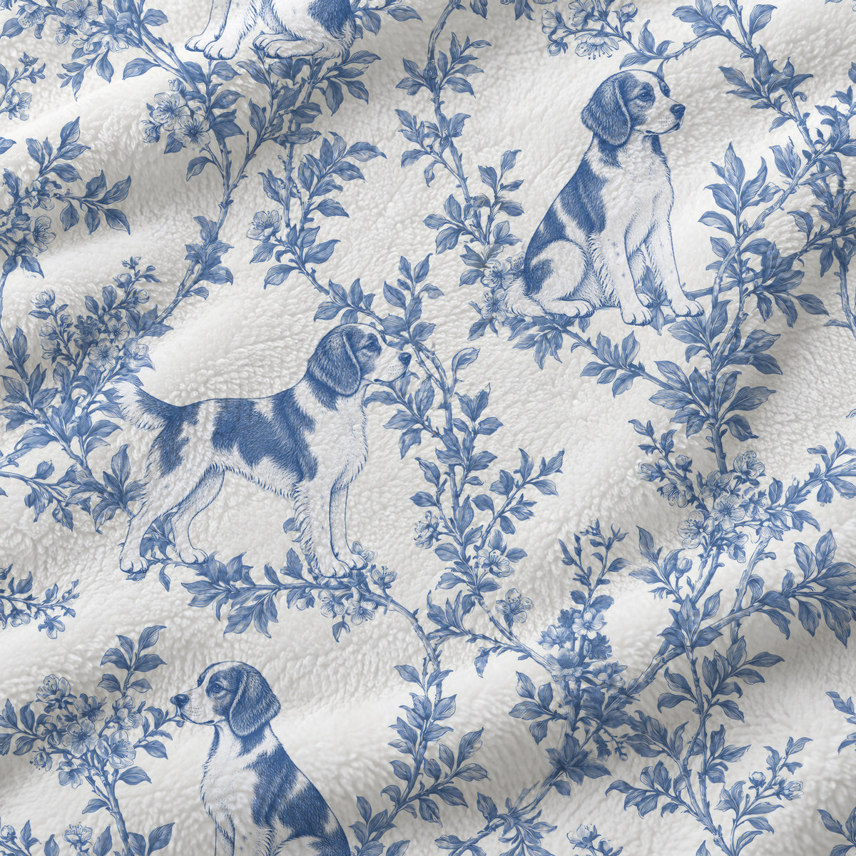Brittany toile de Jouy blanket - Blue Blanket Fabric Closeup