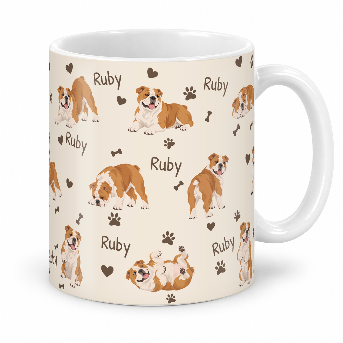 Bulldog personalized name mug — Warm Ivory Studio