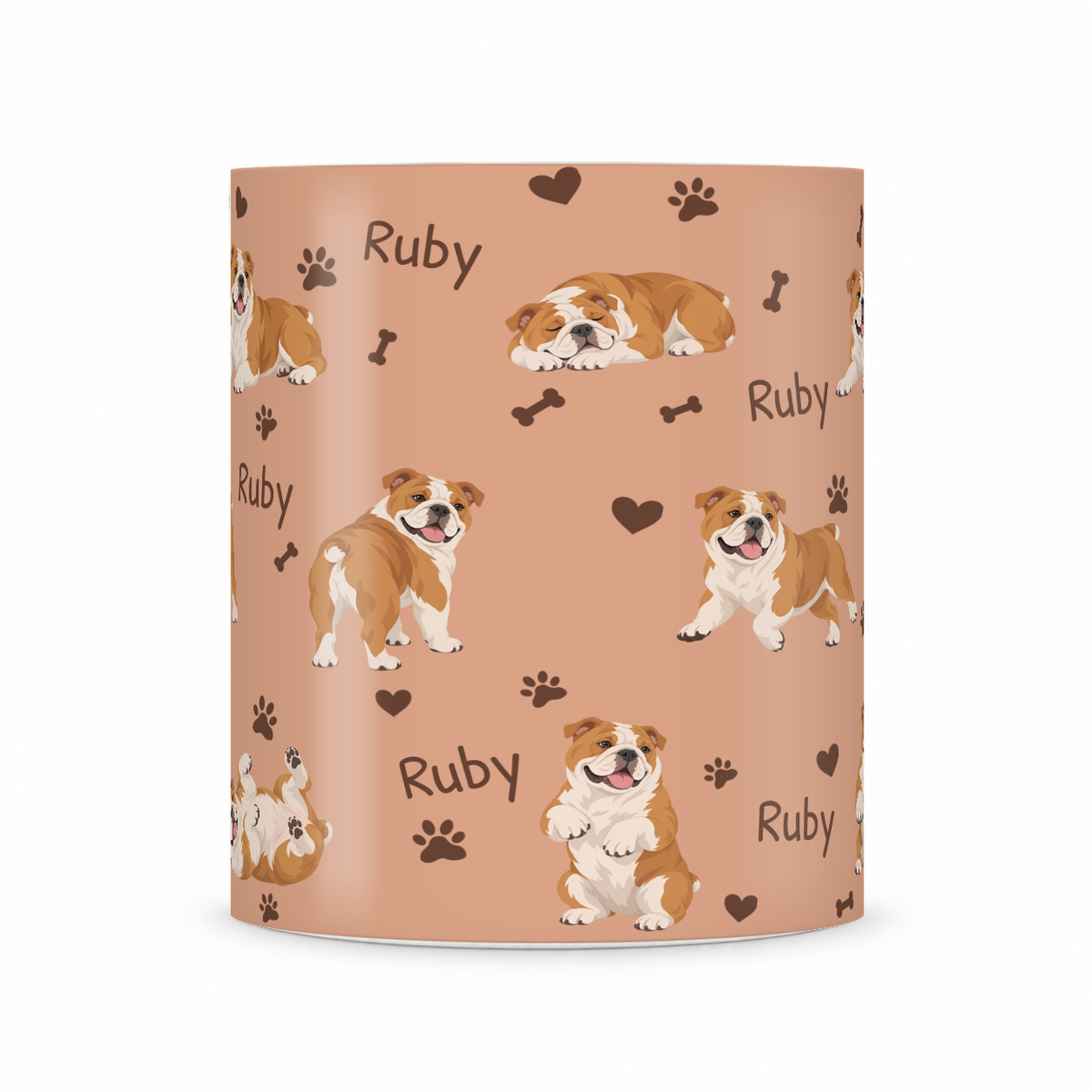 Bulldog personalized name mug — Peach Front