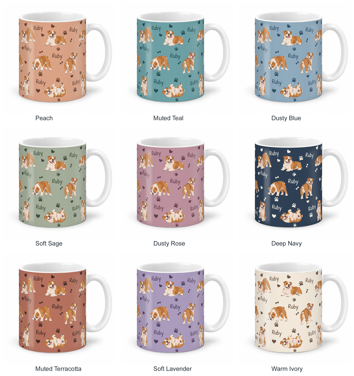 Bulldog personalized name mug — Nine Colors