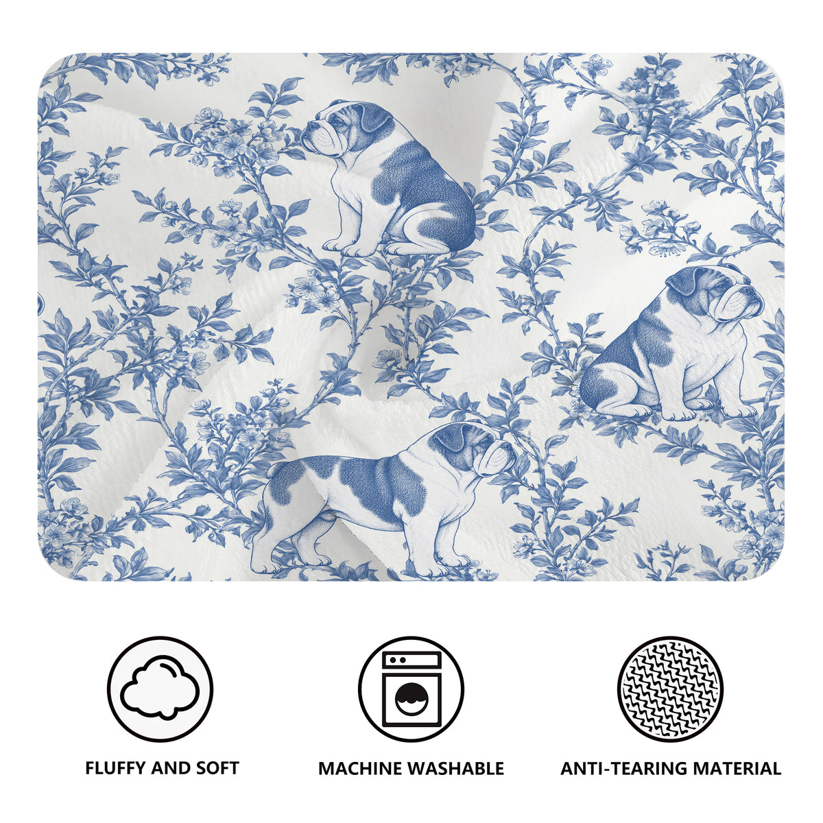 Bulldog toile de Jouy blanket - Blue Blanket Features