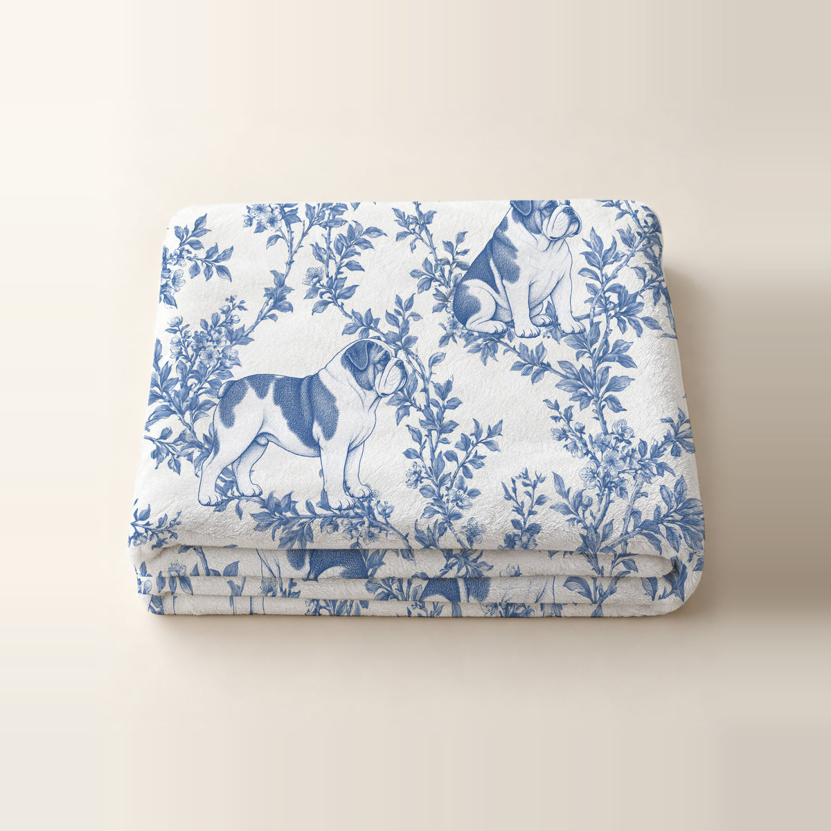 Bulldog toile de Jouy blanket - Blue Blanket Folded Studio