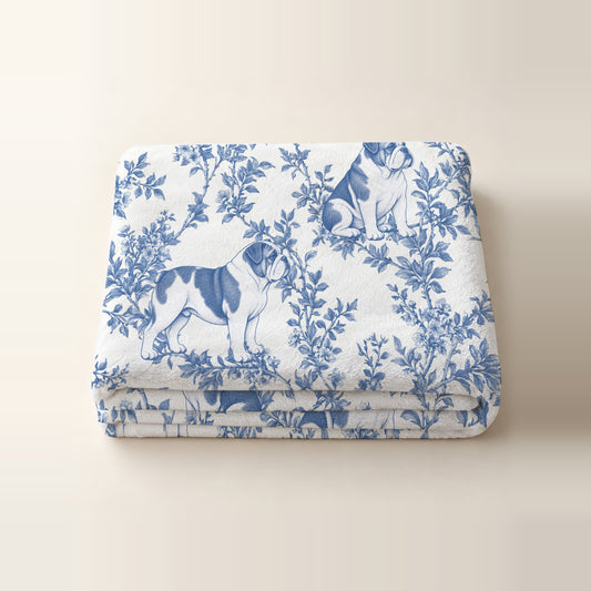 Bulldog toile de Jouy blanket - Blue Blanket Folded Studio