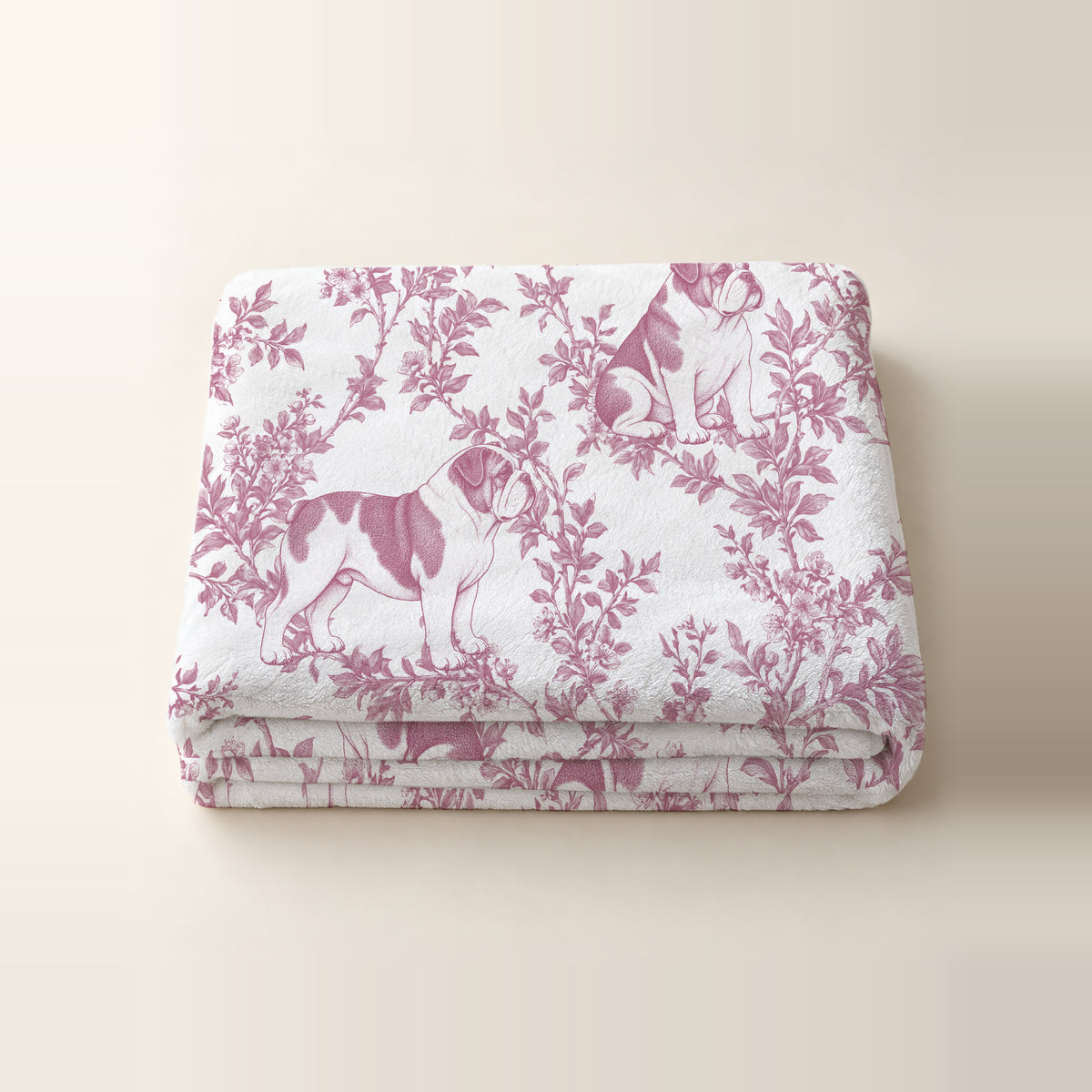 Bulldog toile de Jouy blanket - Pink Thumbnail