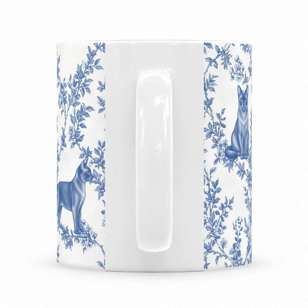 Burmese toile mug — Blue Handle View