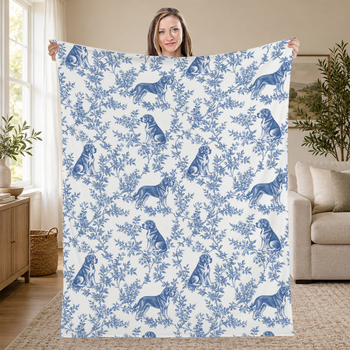 Cane Corso toile de Jouy blanket - Blue Blanket Held Living Room