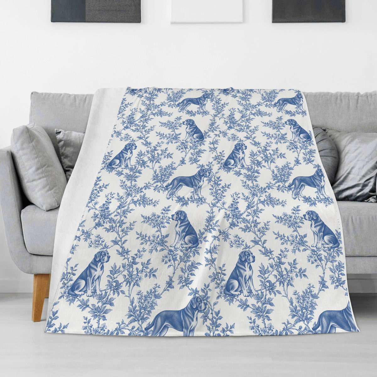 Cane Corso toile de Jouy blanket - Blue Blanket Sofa