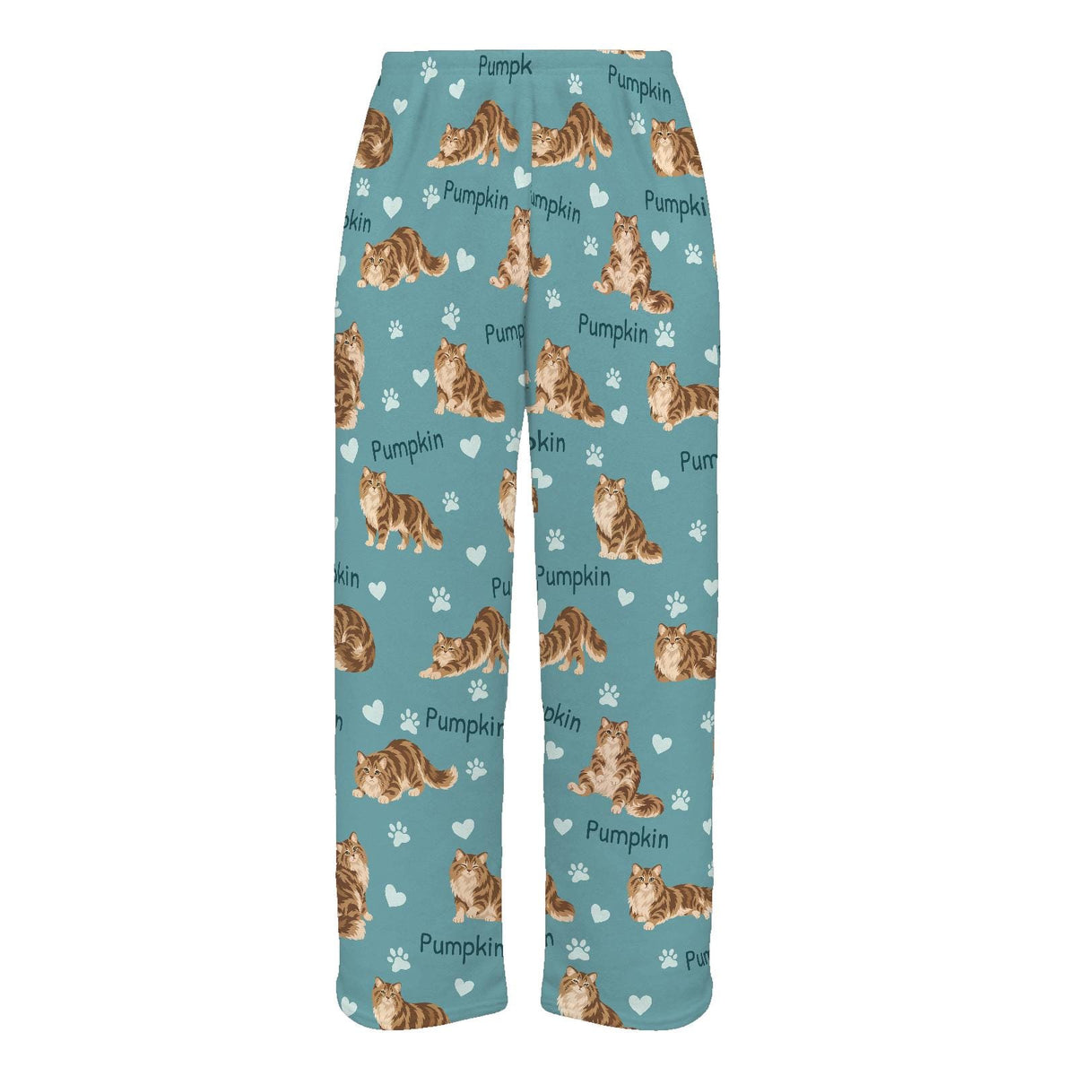 Siberian personalized pet name fleece pajama trousers, flat front view.