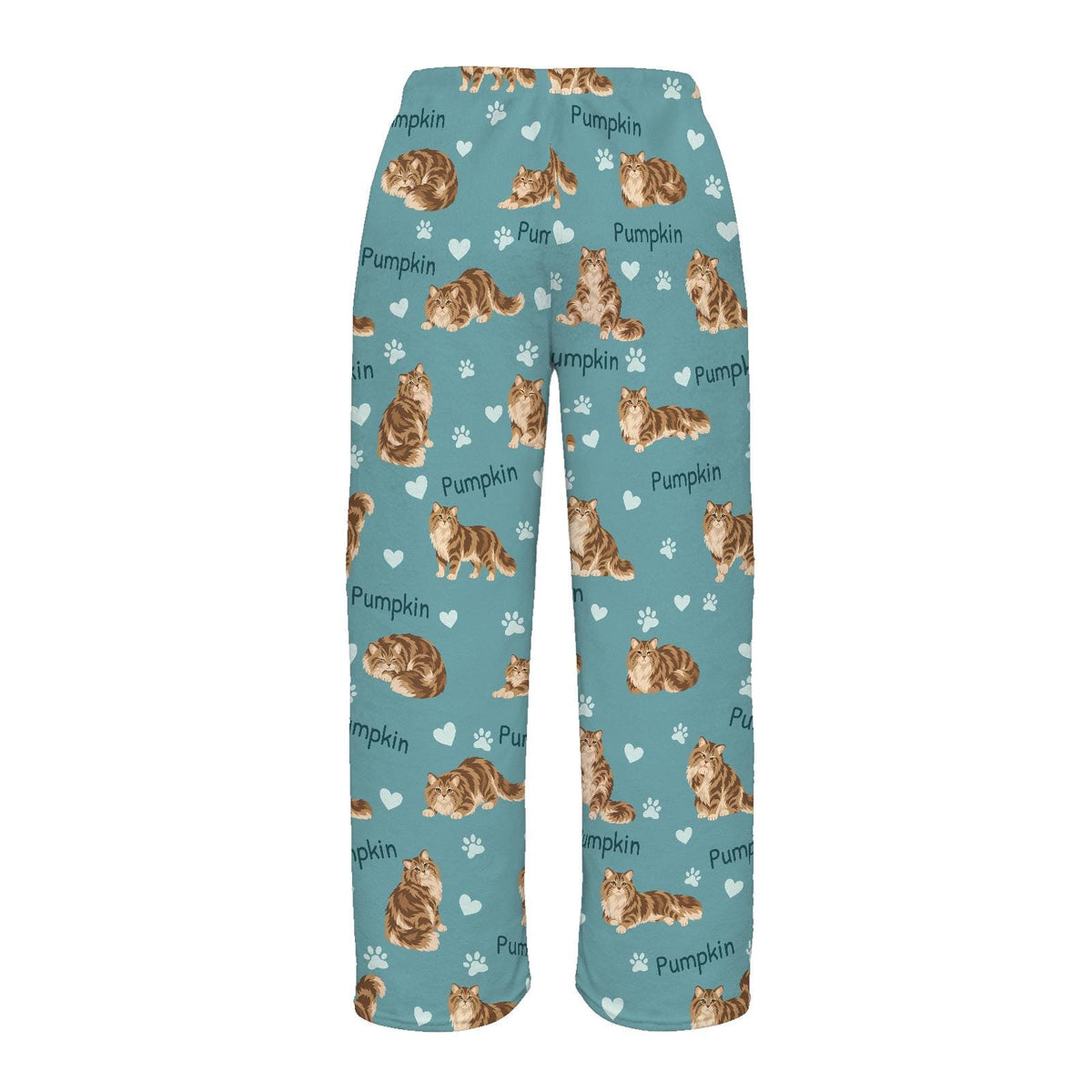 Siberian personalized pet name fleece pajama trousers, flat back view.