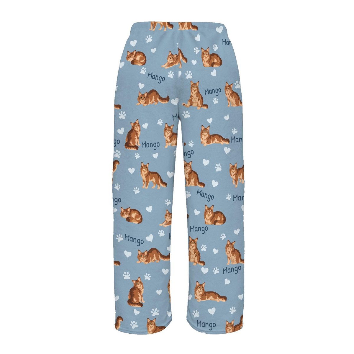 Somali personalized pet name fleece pajama trousers, flat back view.