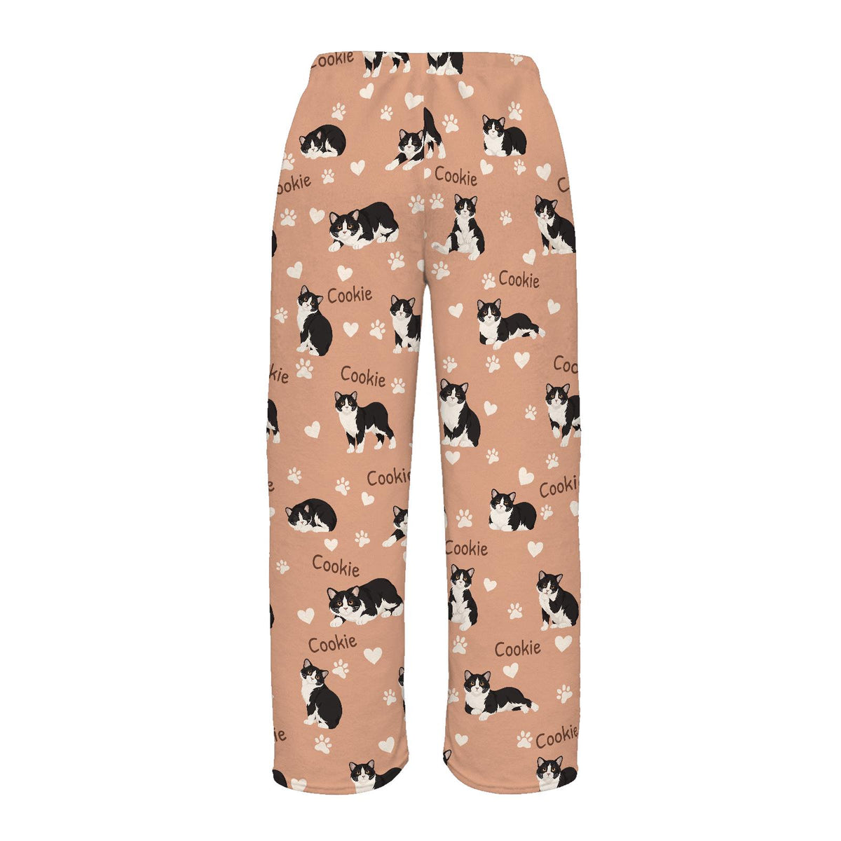 Manx personalized pet name fleece pajama trousers, flat back view.