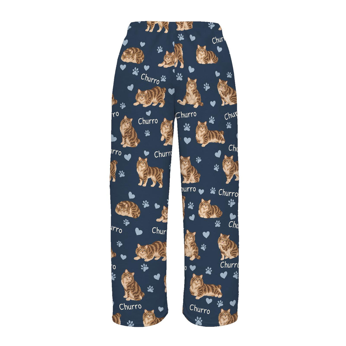 American Bobtail personalized pet name fleece pajama trousers, flat back view.