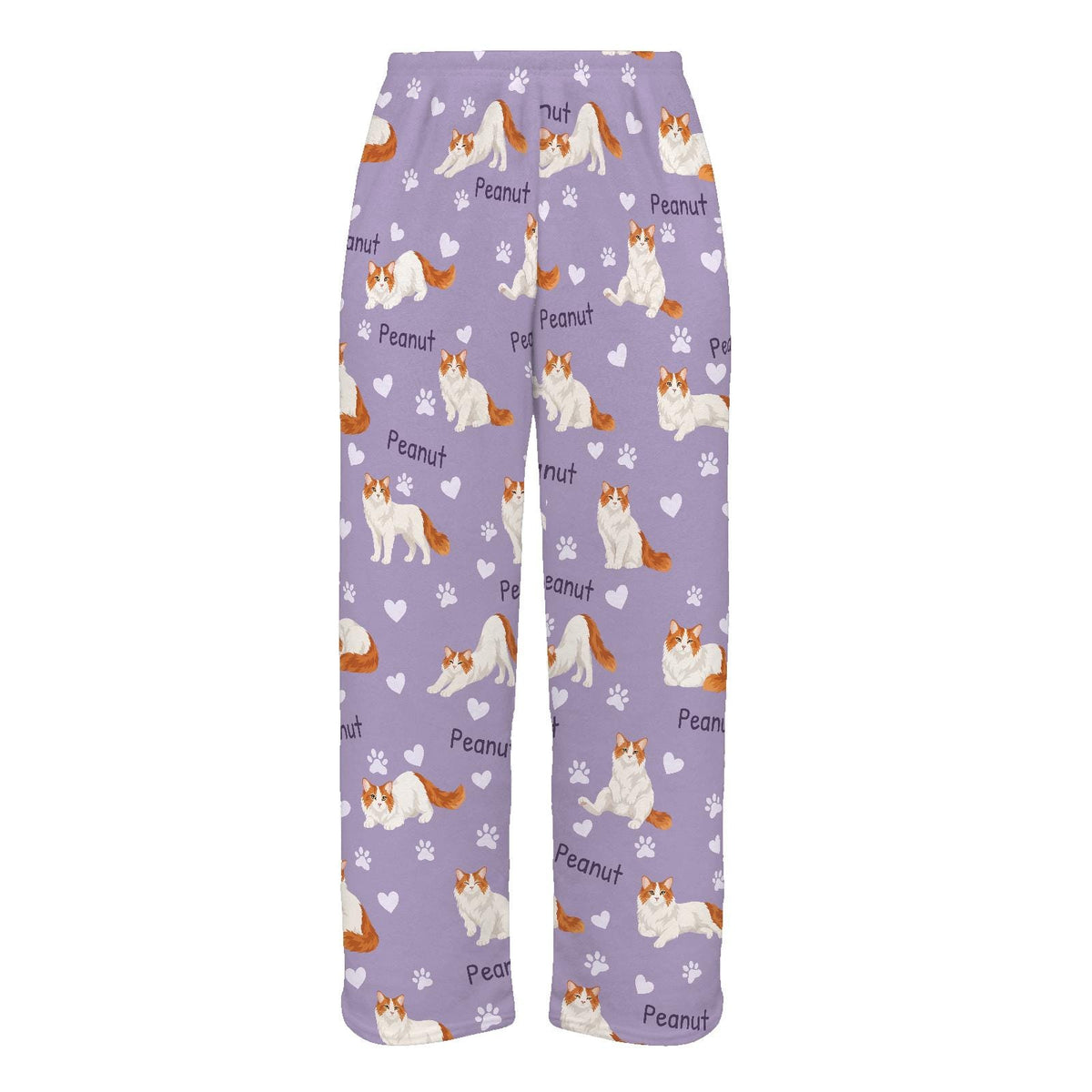 Turkish Van personalized pet name fleece pajama trousers, flat front view.