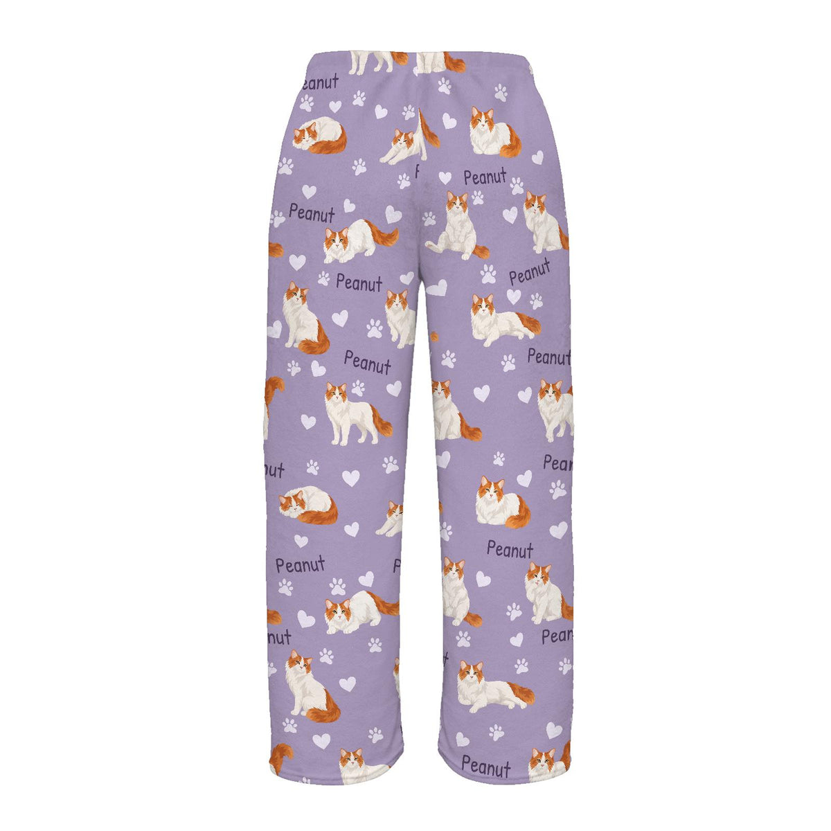 Turkish Van personalized pet name fleece pajama trousers, flat back view.