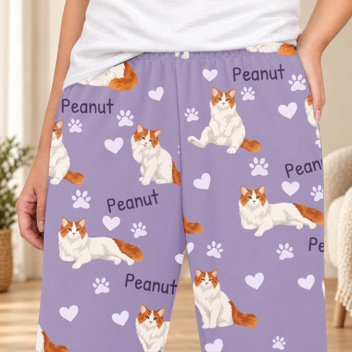 Turkish Van personalized fleece pajama close-up showing breed artwork and example pet name