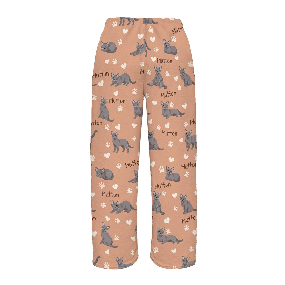 Korat personalized pet name fleece pajama trousers, flat back view.