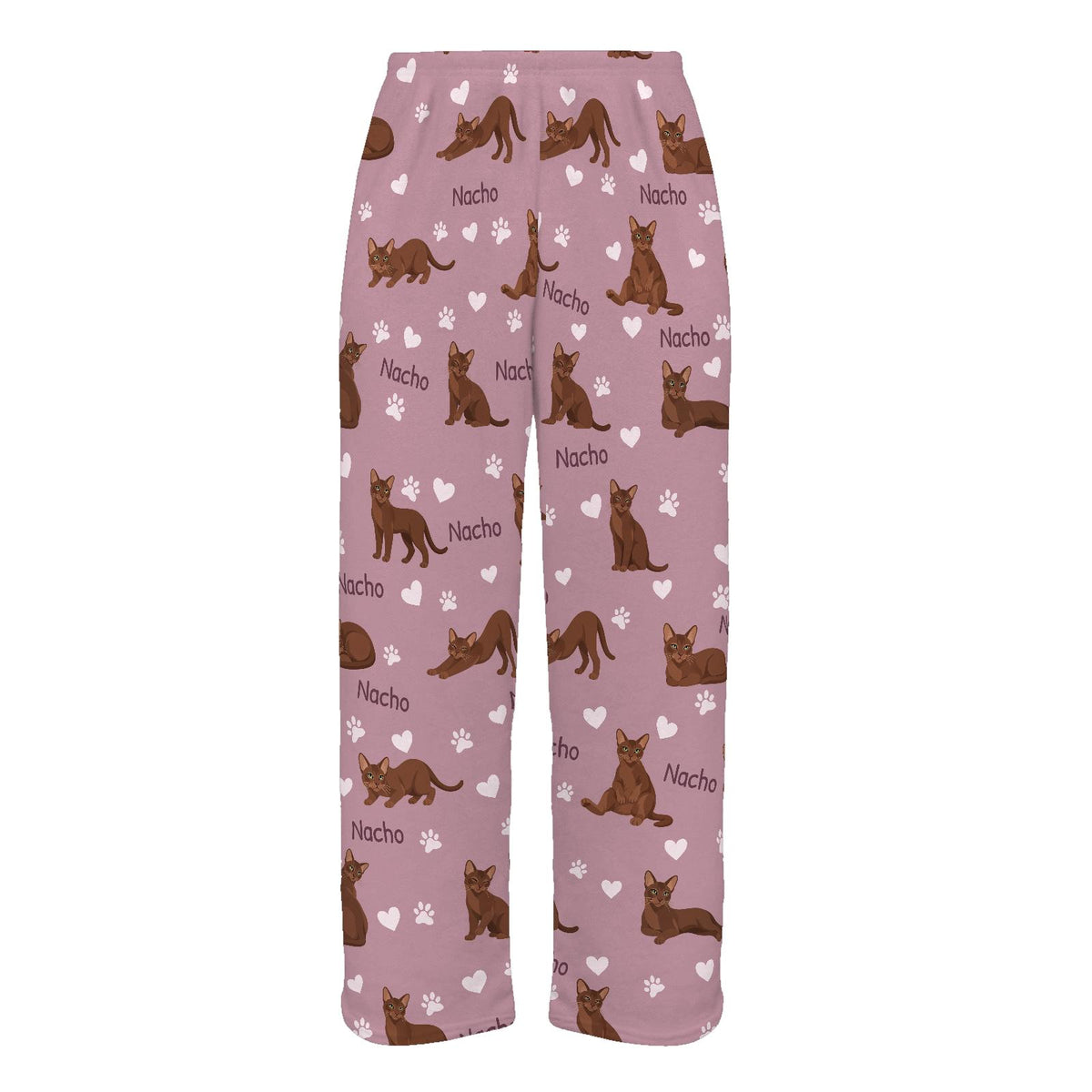 Havana Brown personalized pet name fleece pajama trousers, flat front view.