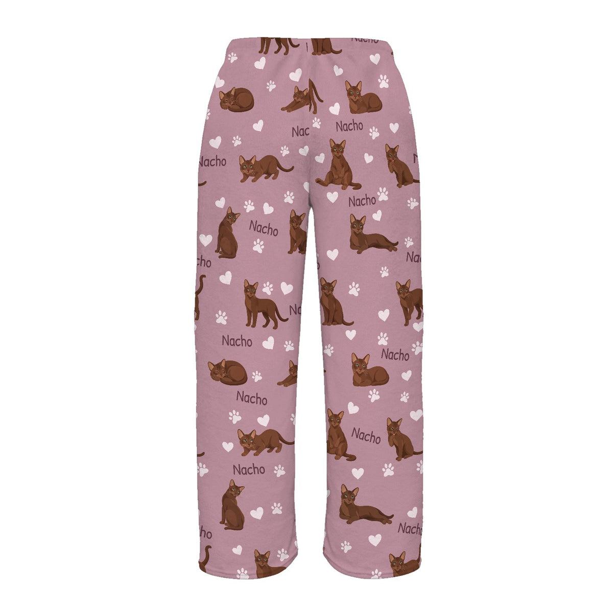 Havana Brown personalized pet name fleece pajama trousers, flat back view.