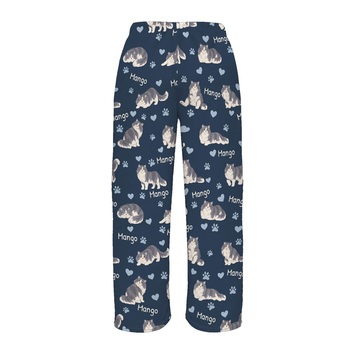 Ragamuffin personalized pet name fleece pajama trousers, flat back view.