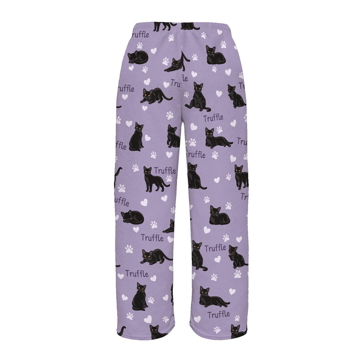 Bombay personalized pet name fleece pajama trousers, flat back view.
