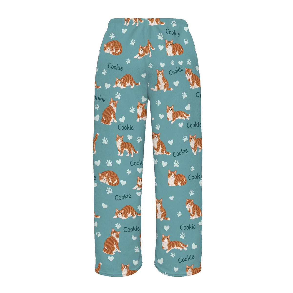 American Wirehair personalized pet name fleece pajama trousers, flat back view.