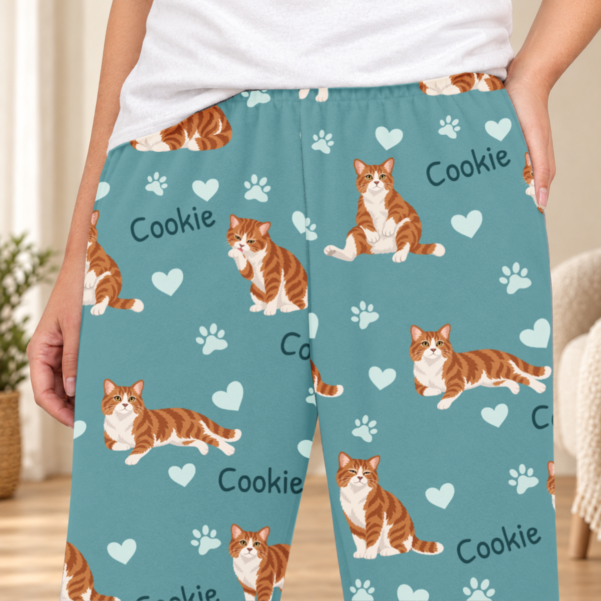 American Wirehair personalized fleece pajama close-up showing breed artwork and example pet name