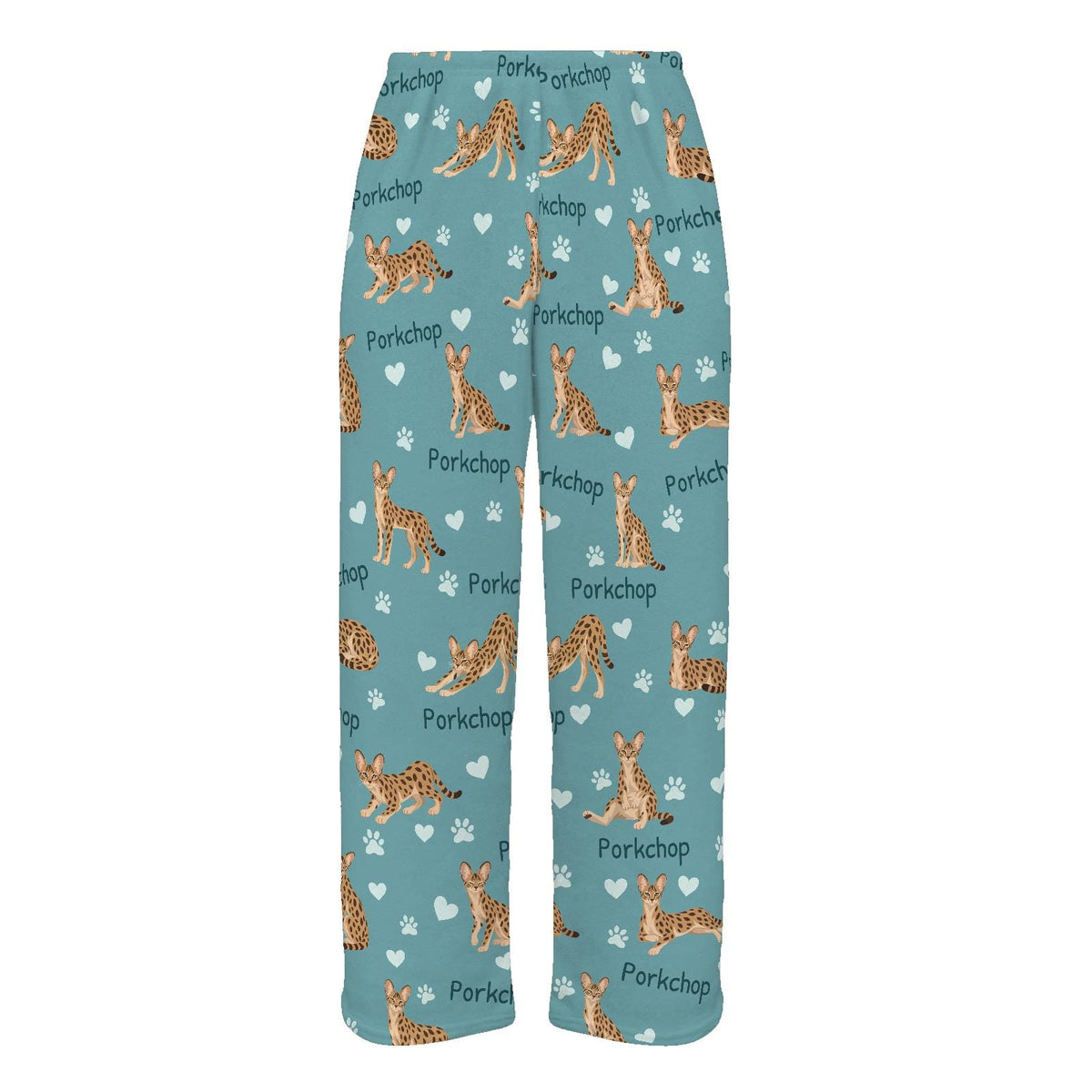 Savannah personalized pet name fleece pajama trousers, flat front view.