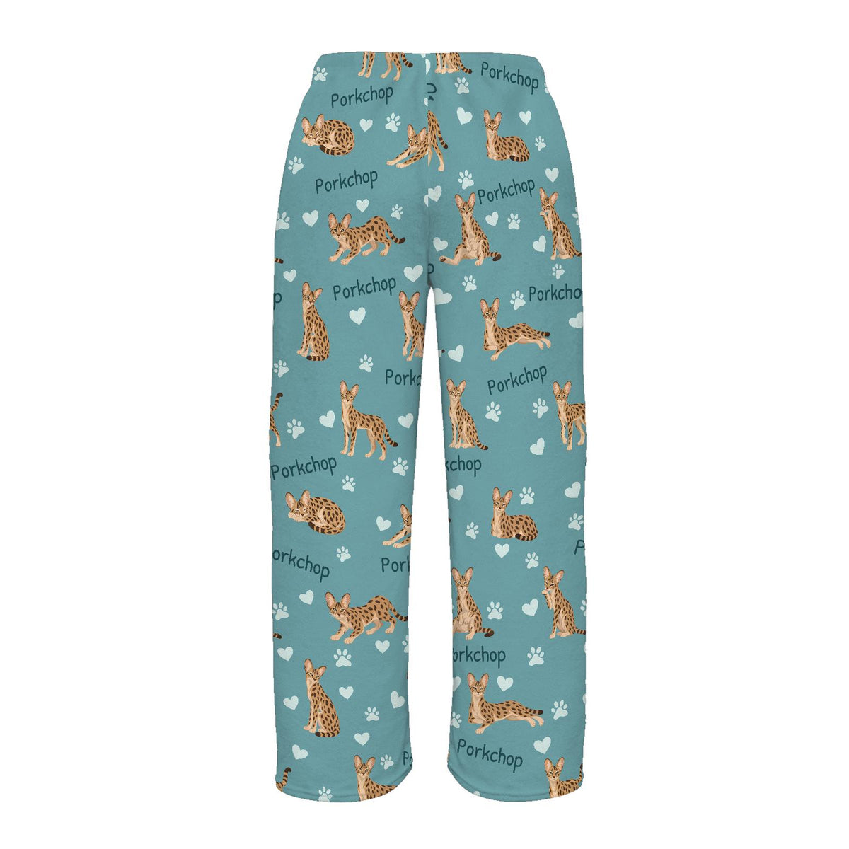 Savannah personalized pet name fleece pajama trousers, flat back view.