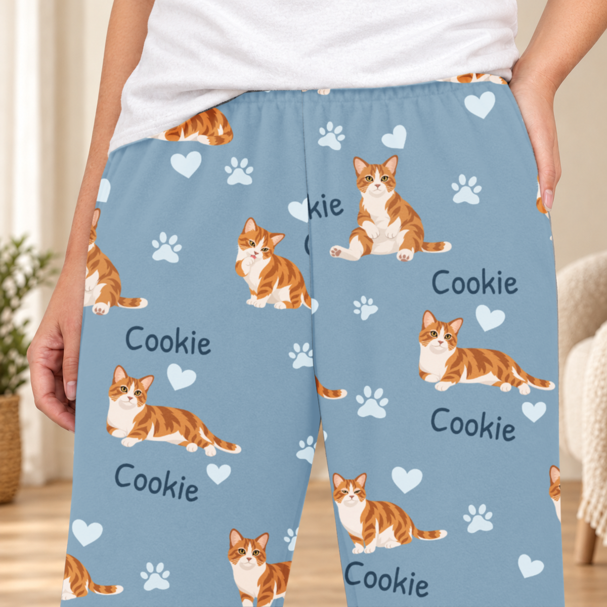 Munchkin personalized fleece pajama close-up showing breed artwork and example pet name