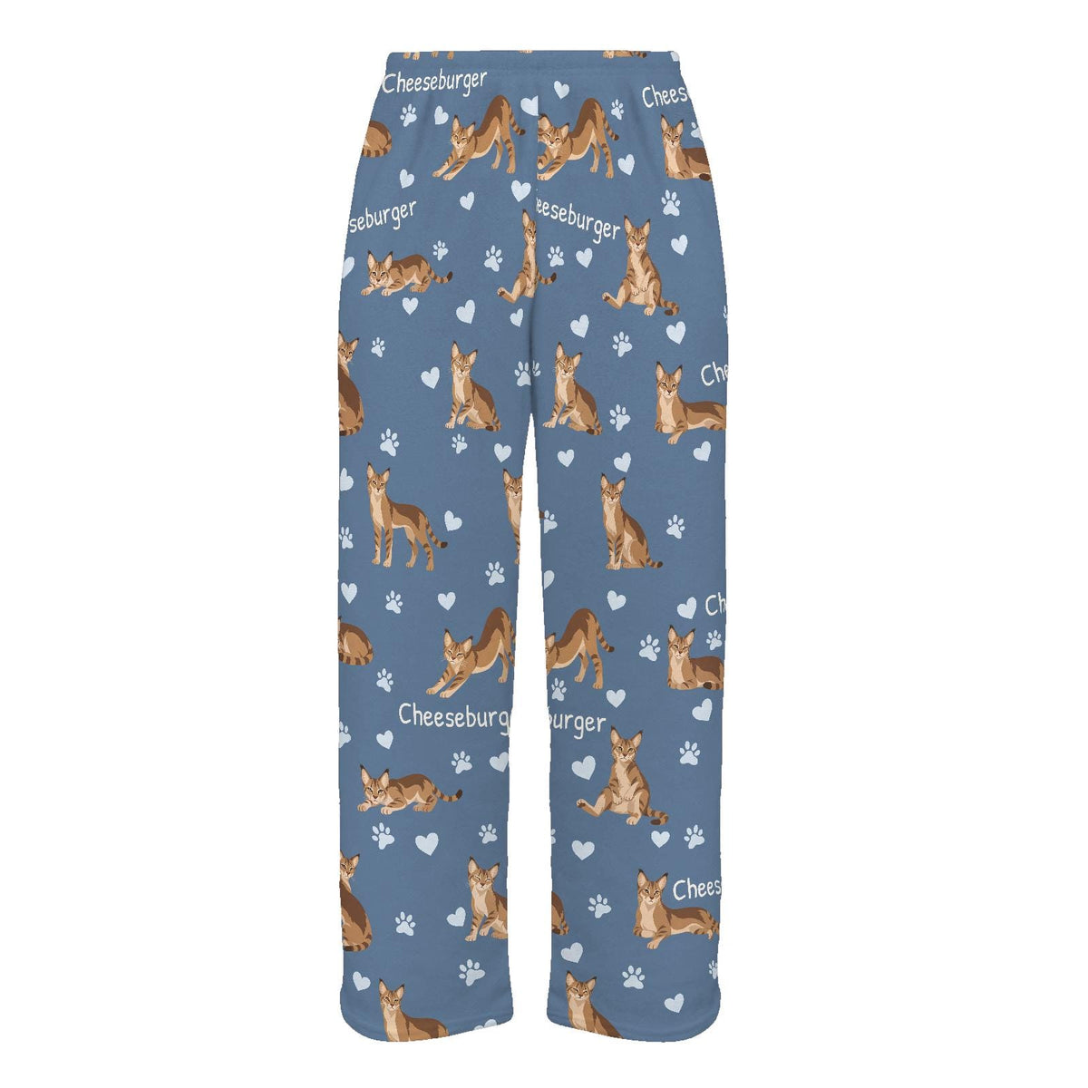 Chausie personalized pet name fleece pajama trousers, flat front view.