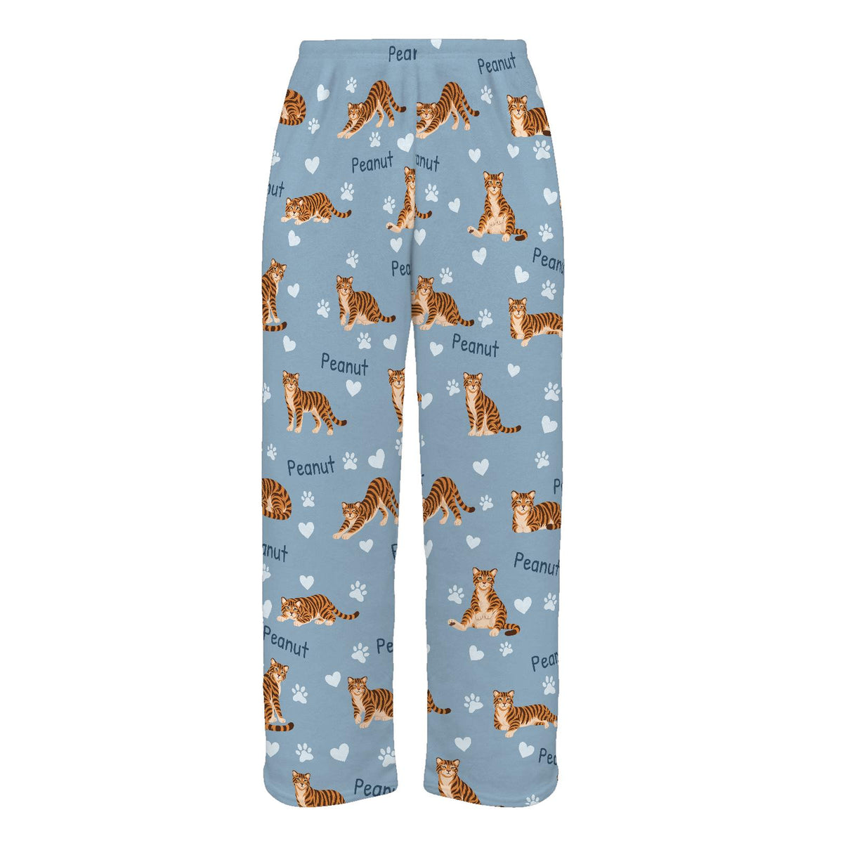 Toyger personalized pet name fleece pajama trousers, flat front view.